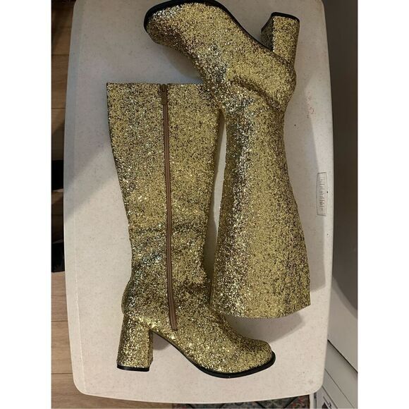 Ellie Women's Gold Glitter Go-Go Chelsea Boots Size 10 - Picture 3 of 9